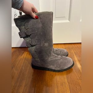 Suede and Knit Buckle Muk Luks Boots